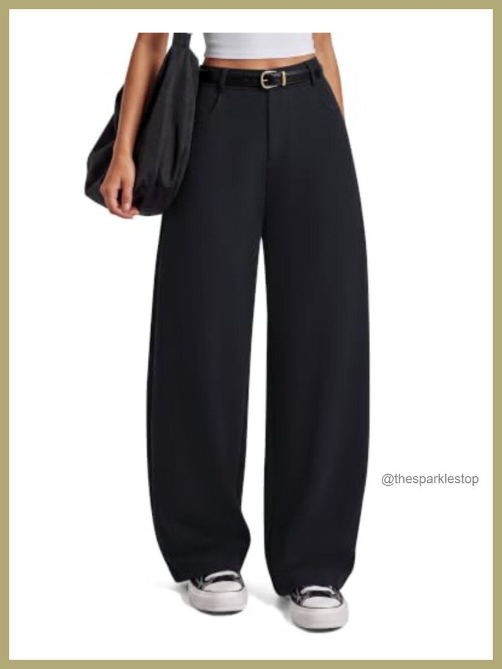 Wide Leg Barrel Pants High Rise Pull On Mock Fly Belt Loops Office